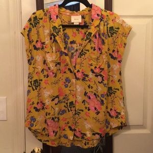 Maeve Anthropologie Floral Button T-Shirt Blouse